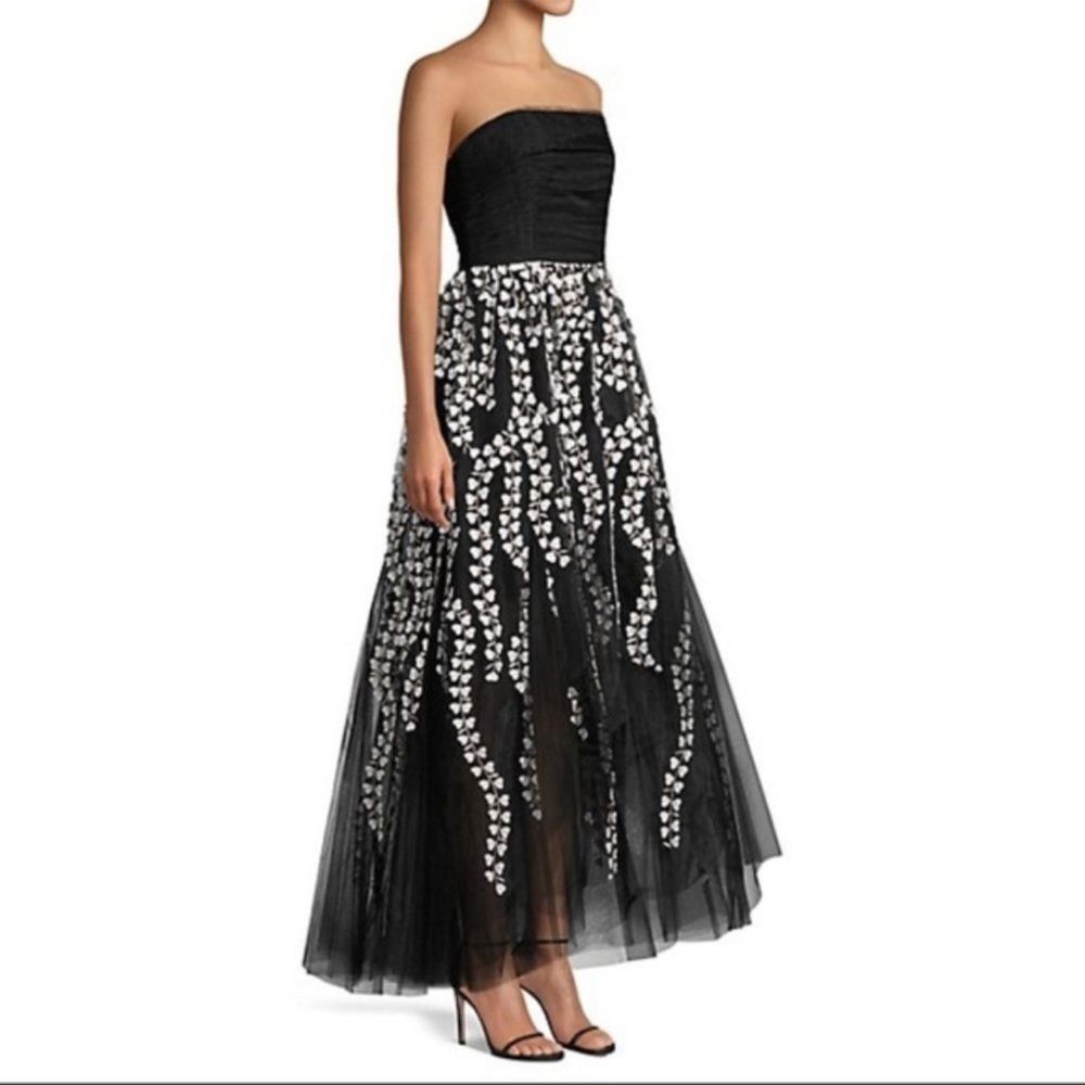BCBGMaxAzria floral embroidered tulle gown